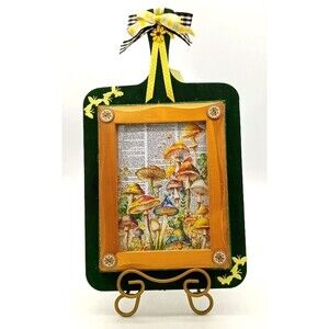 Handmade Framed Mushroom Print On Wood Cutting Board Farmhouse Retro Decor